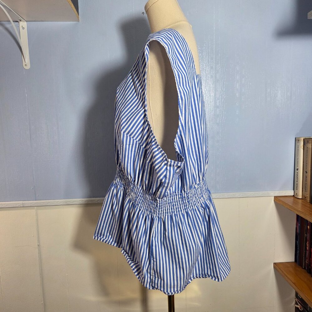 Liz Claiborne 3x Blue White Striped Summer Sleeveless Lightweight Tank Blouse - Picture 6 of 9
